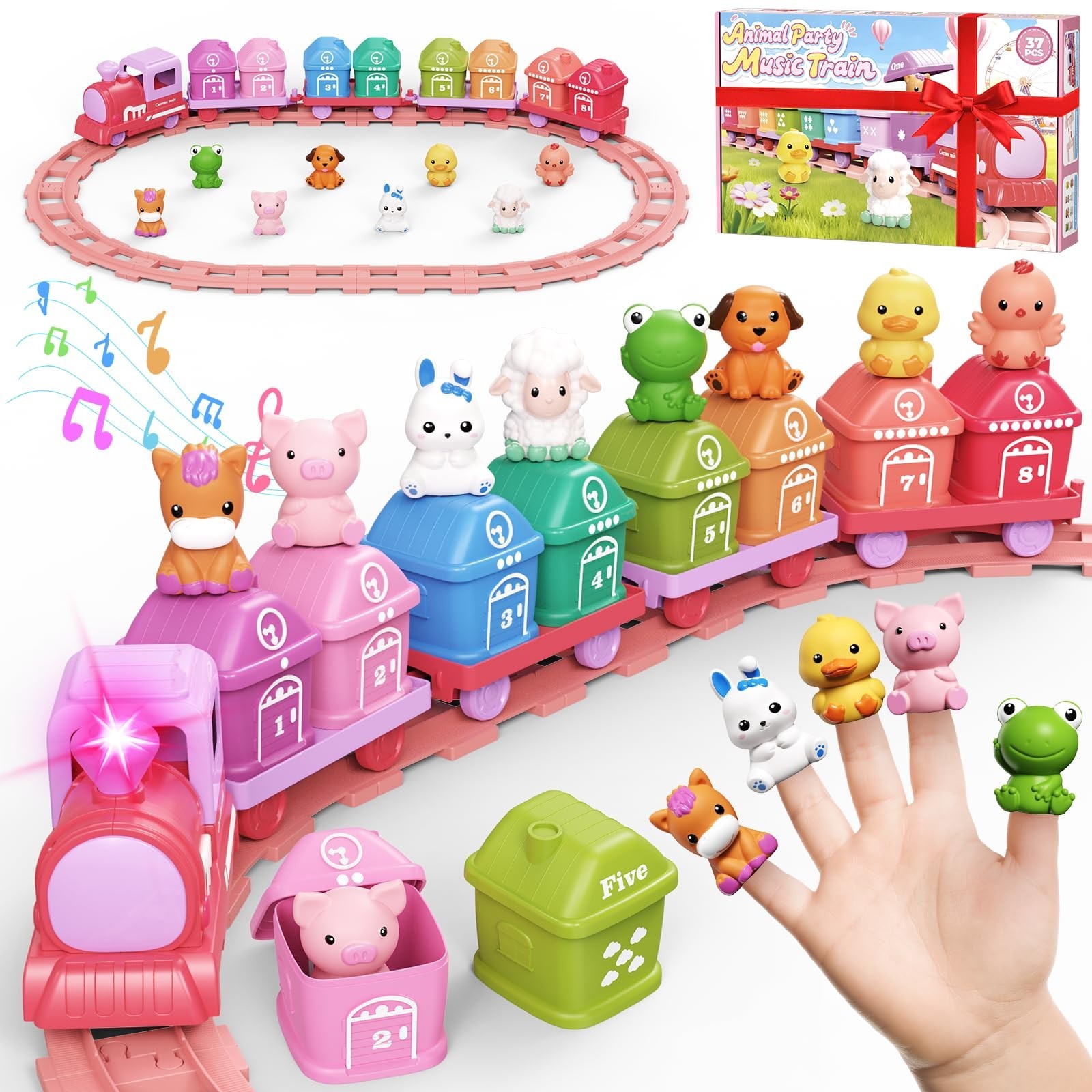 Train Set for Toddlers 2-4, Electric Toddler Train Set with Farm Animals, Music