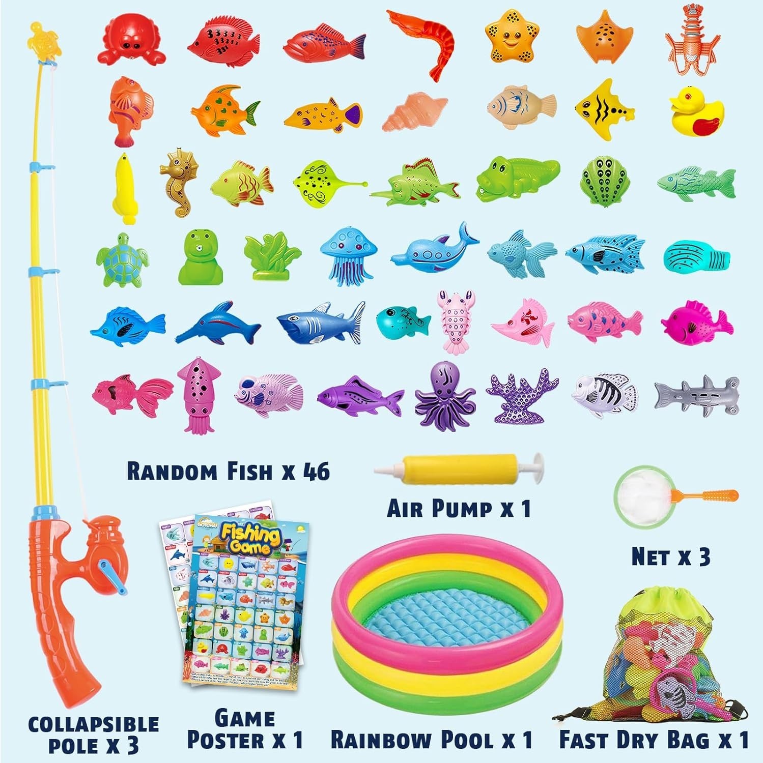 3 Player Magnetic Fishing Toy Set – Colorful Ocean Animals for Kids 3-6