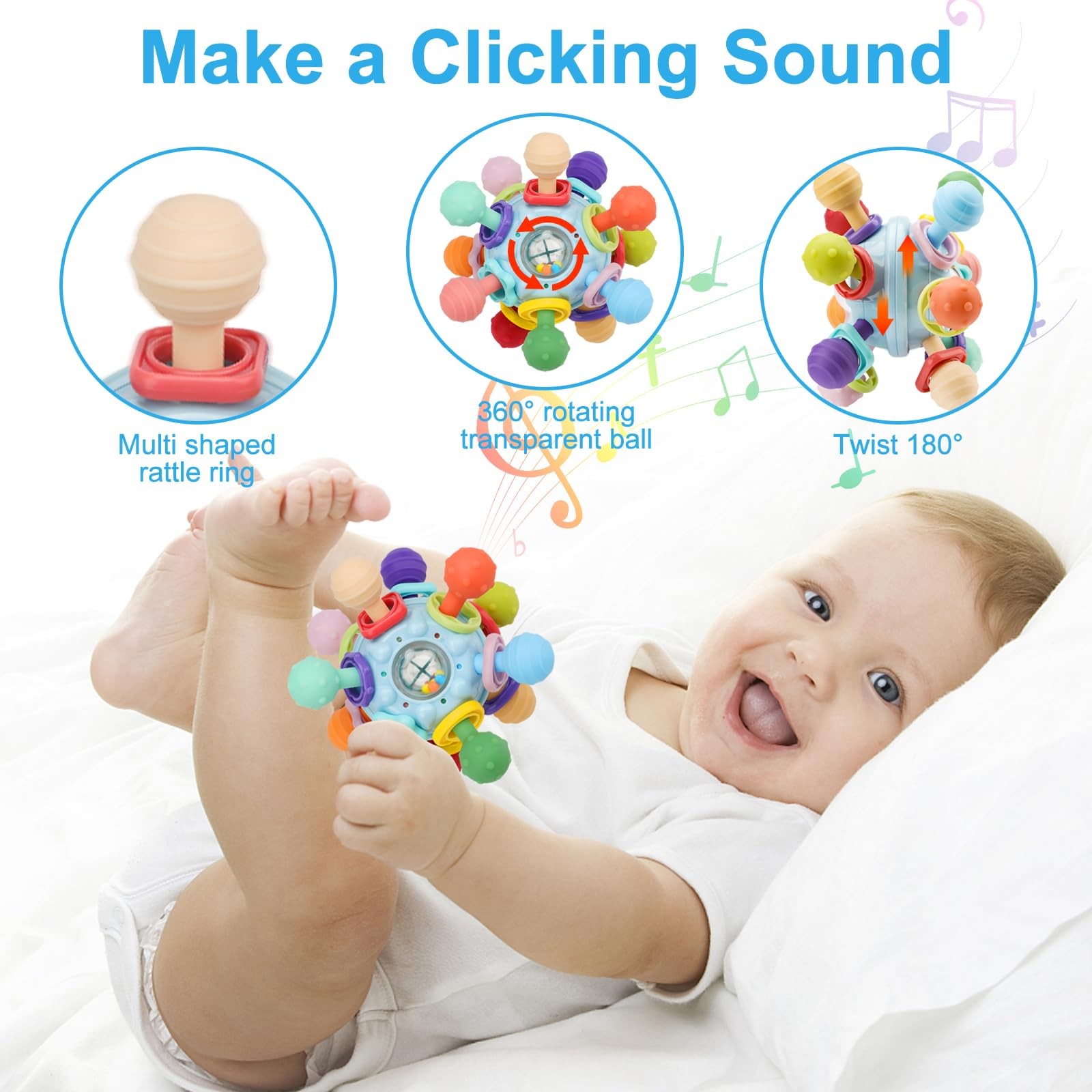 Baby Montessori Sensory Toys for 0-6 6-12 Months, Teether Medium, Blue