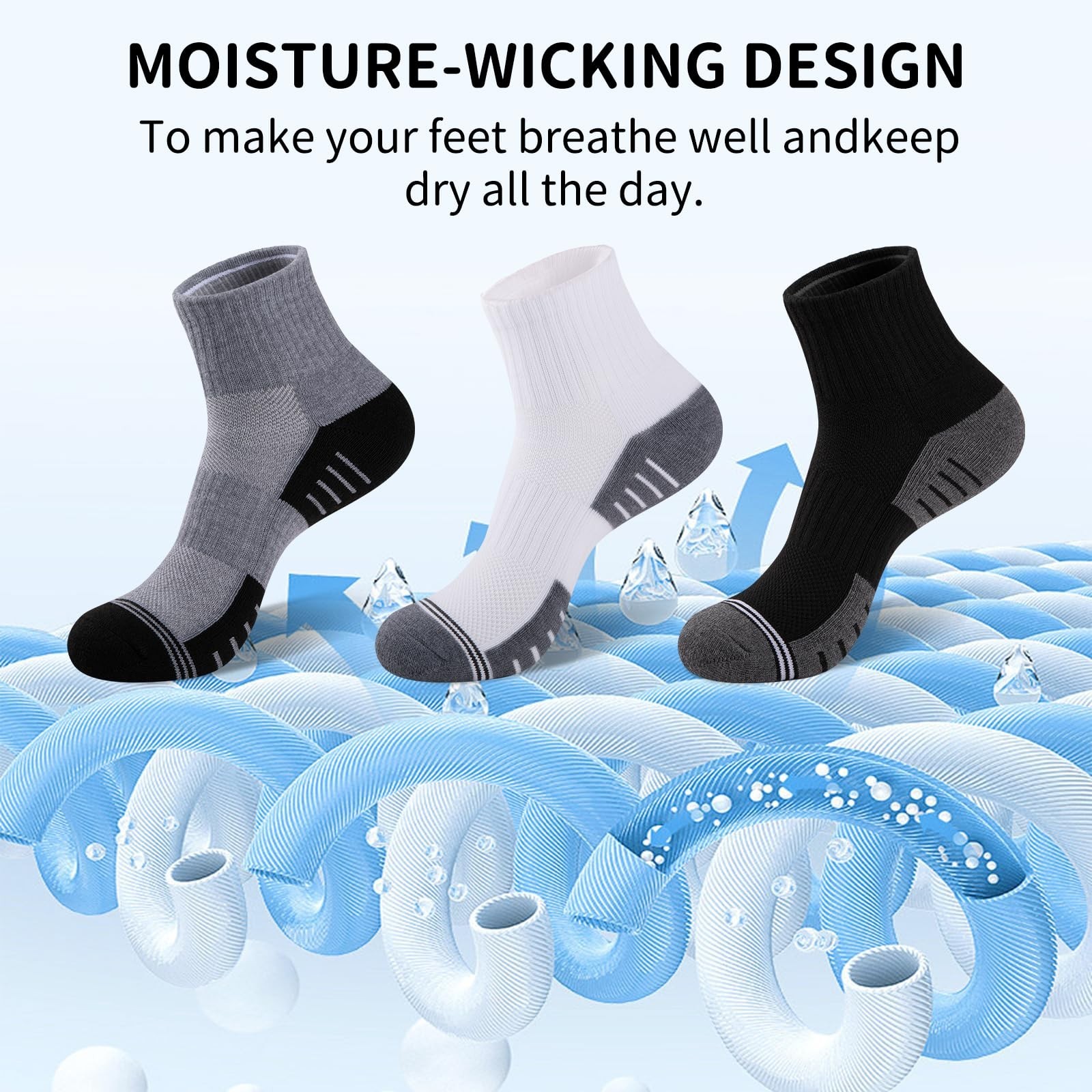 COOVAN Mens Athletic Ankle Socks Thick Cushioned Quarter Sock Sport Running H…