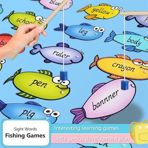 Magnetic Fishing Game, 24 Dry Erase Fish and 2 Wooden Toy Fishing Pole Sight