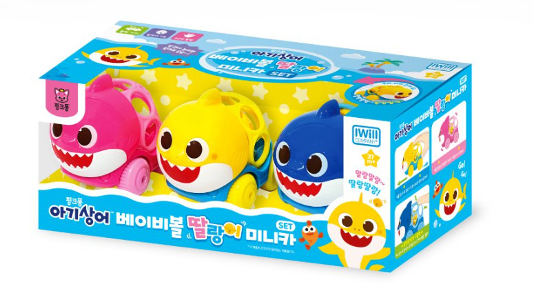 NEW Pinkfong Baby Shark Baby Ball Rattle Mini Car 3 Set