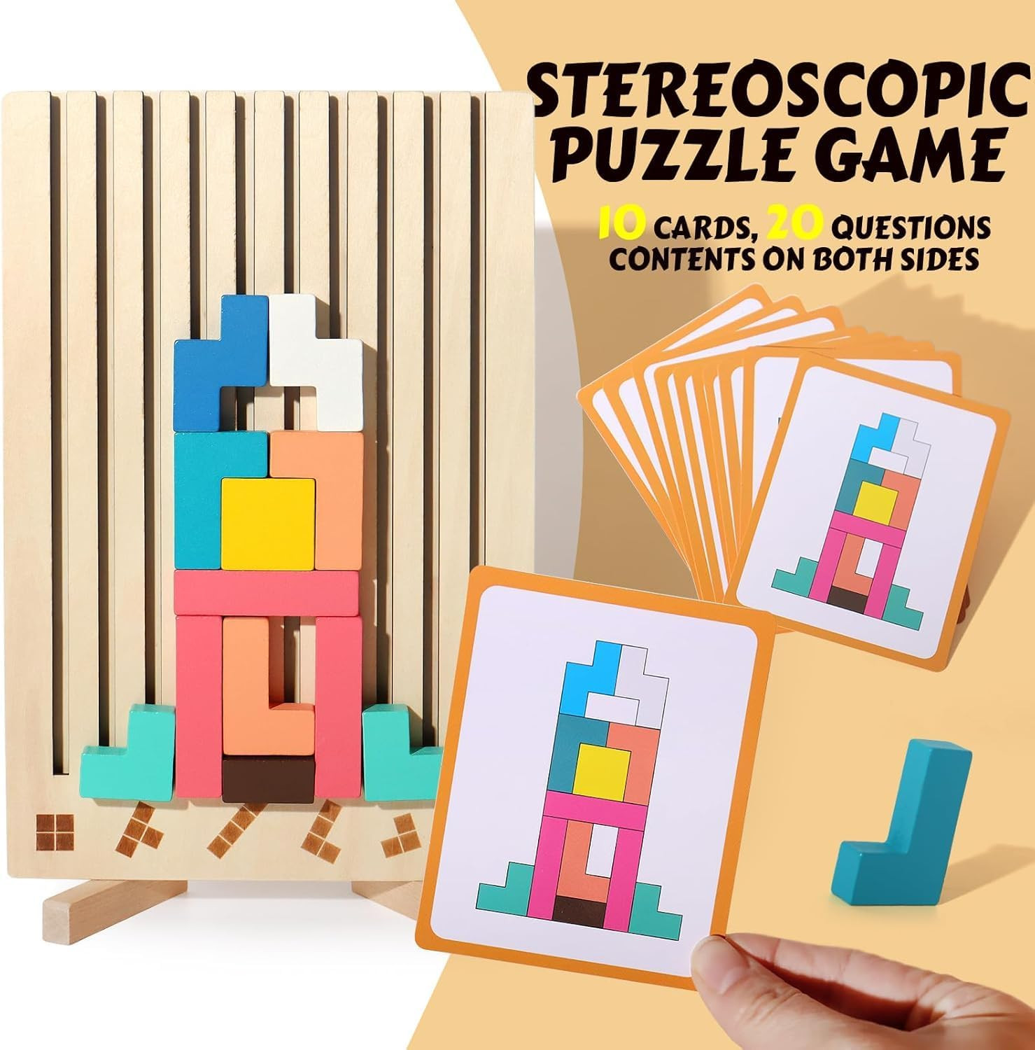 Wooden Colored 3D Russian Block Puzzle Jigsaw Stacking Montessori Toys Education
