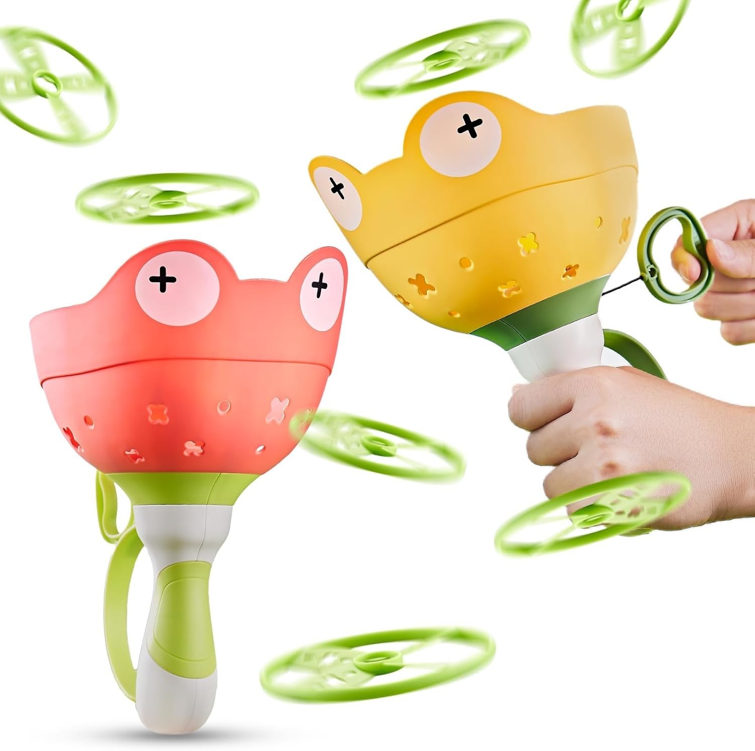 Outdoor Toys for Kids 4-8: Manual Frog Catcher Game with 24 Flying Discs