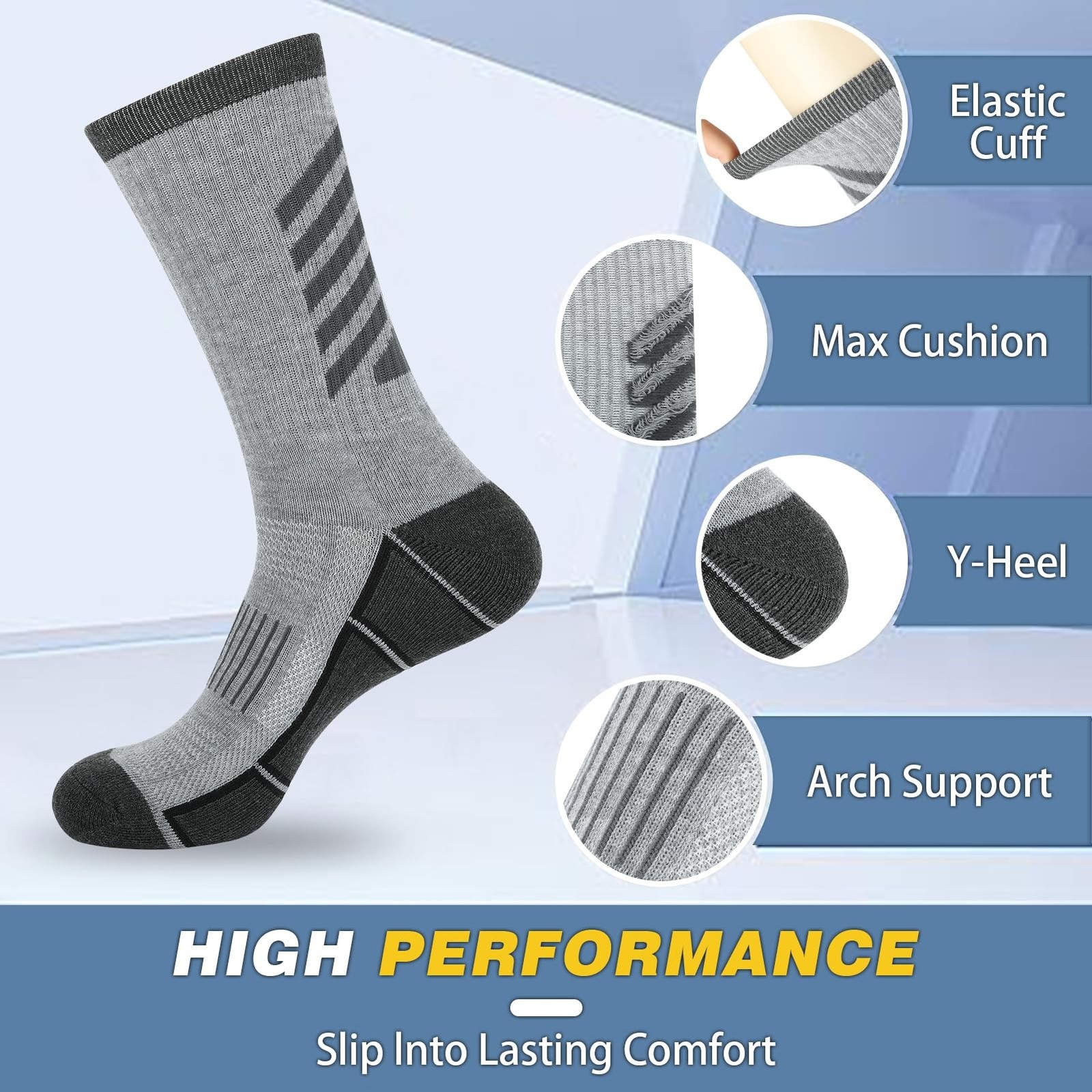 COOVAN Mens Athletic Crew Socks Moisture Wicking Heavy Duty Cushioned Work So…