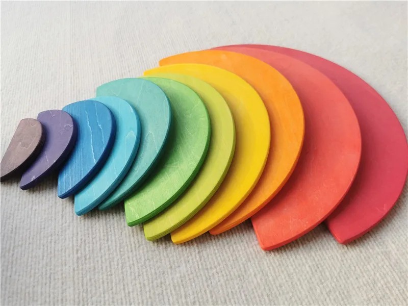 Wooden Rainbow Arch Stacking Blocks Montessori Sorting Peg Dolls Kids Toy