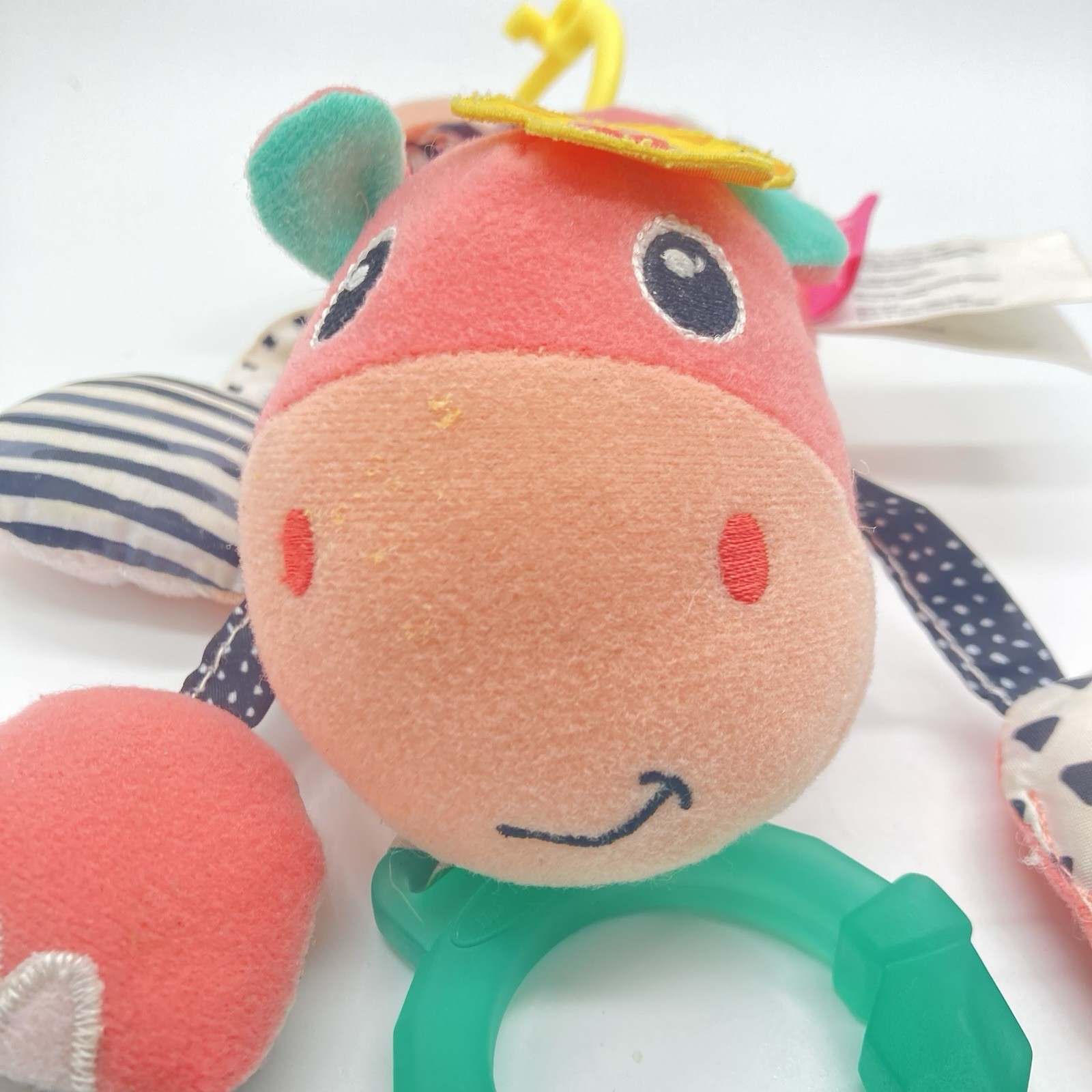 Infantino Topsy Cow Pal Rattle Teether Baby Infant Activity Stroller Plush Pink