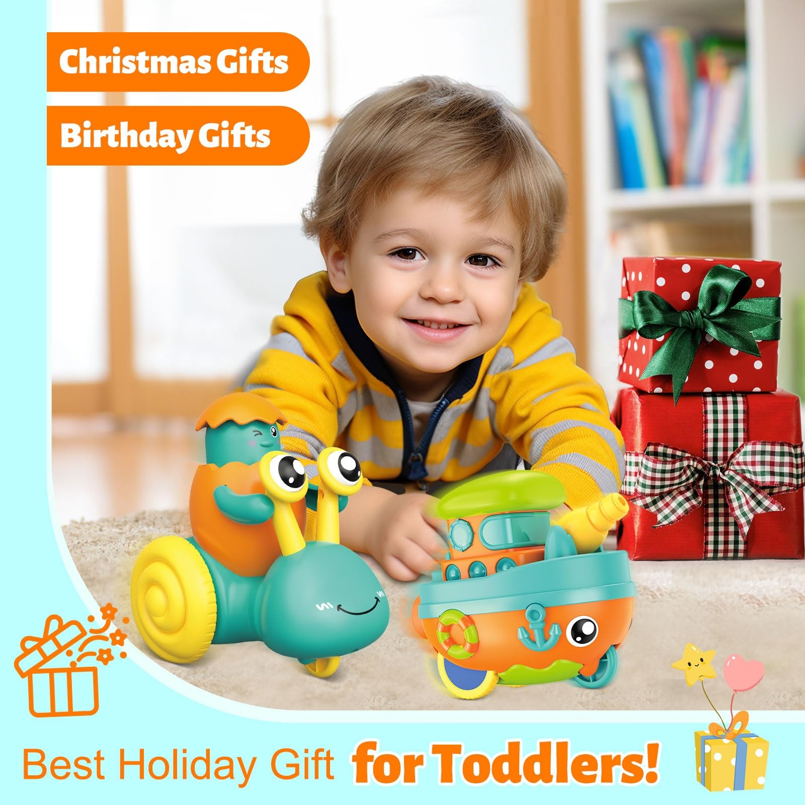 Toddler Toys for 1 Year Old Boy, Press to Go Car Toys for Toddlers 1-3, Learn…