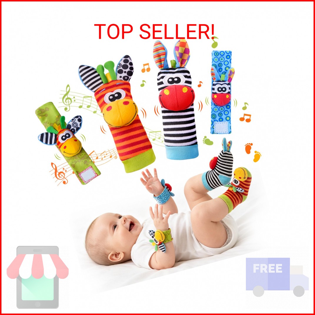 PHEZAPA Baby Toys 0-6 Months, Infant Rattle Socks, Wrist Hand & Foot Finder Sock