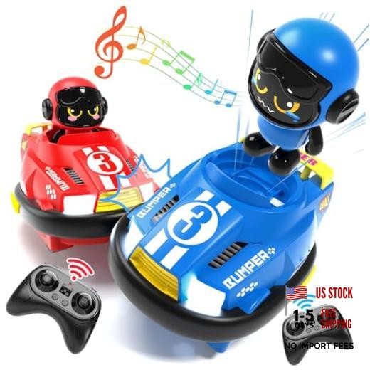 2 Pack Cute Cartoon Remote Control Bumper Car for Toddlers-Mini RC Red+Blue