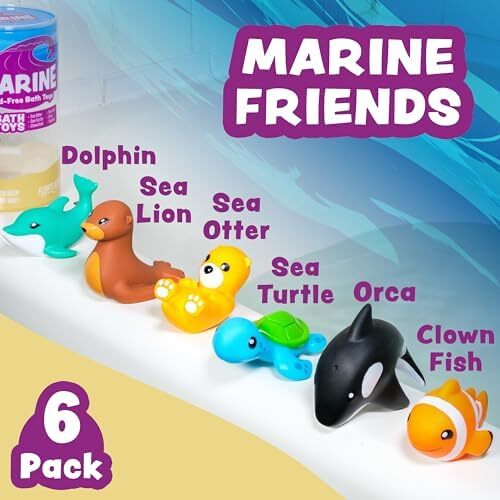 Tub Works® Marine™ Mold Free Bath Toys, 6 Pack | Sealed, No Hole Bath Toys De