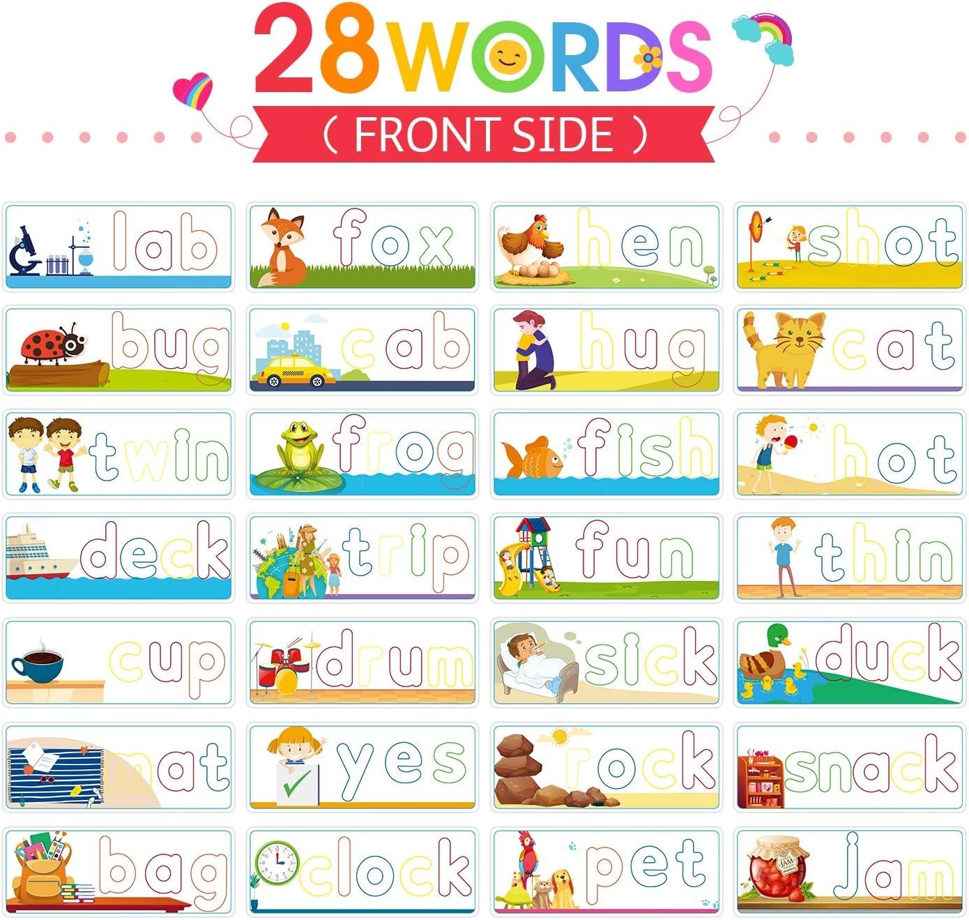 28 Flash Cards & 52 Wooden Blocks – Educational See & Spell Toy for Kids