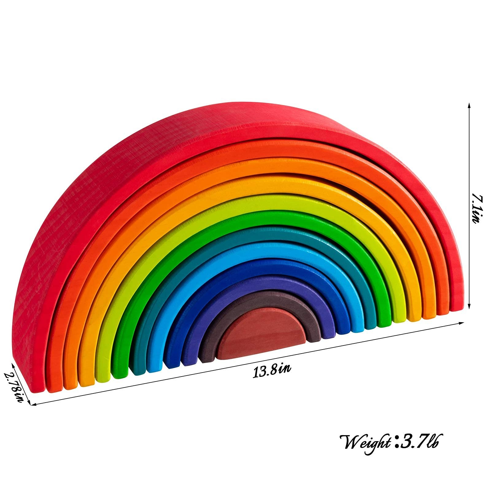 Wooden Rainbow Stacking – 12 Pieces Extra Large Montessori Wooden Stacking Ar…