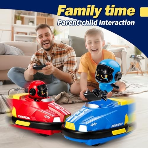2 Pack Cute Cartoon Remote Control Bumper Car for Toddlers-Mini RC Red+Blue