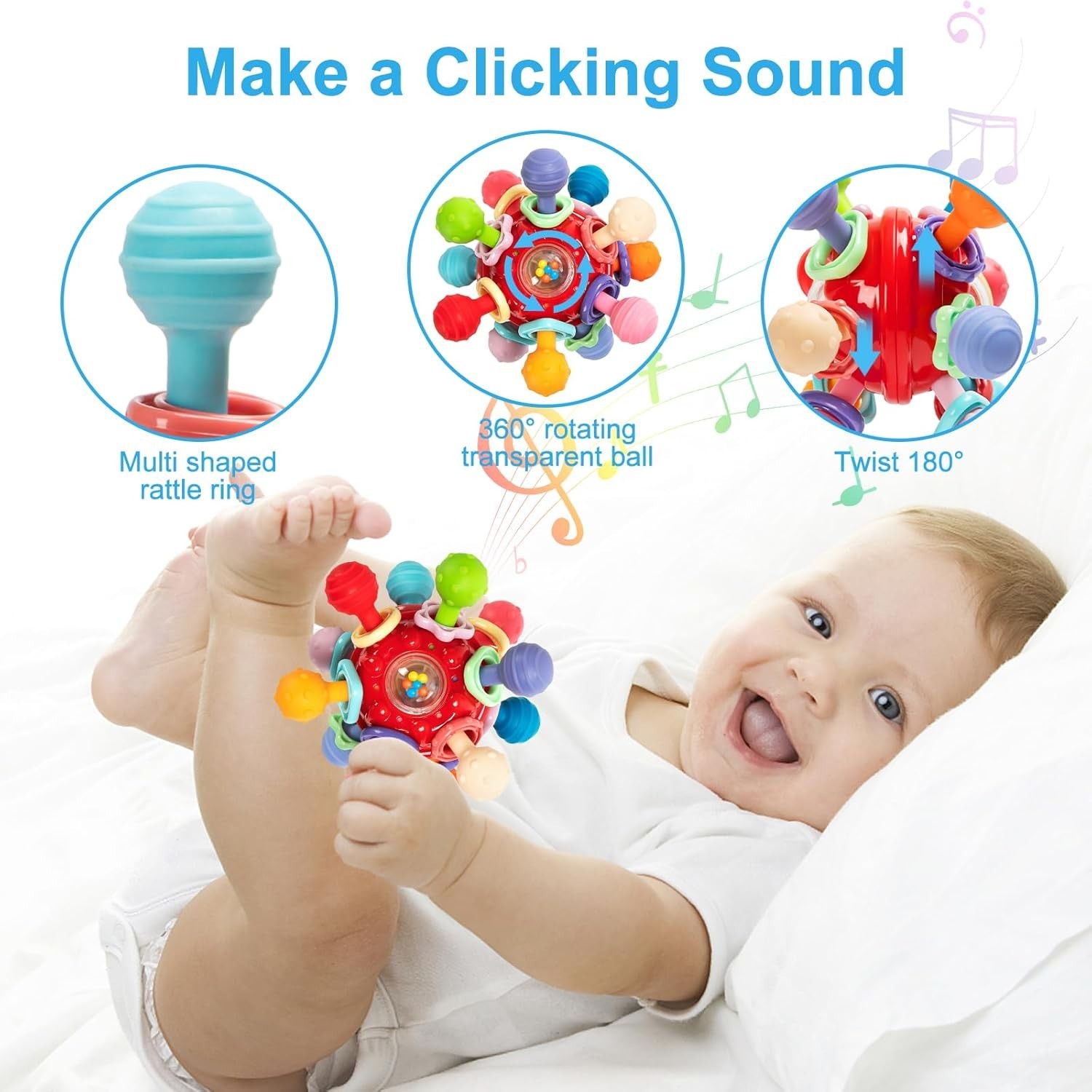 Baby Sensory Toys for 0-6 6-12 Months Food Grade Teething Toy Gift for Boys Girl