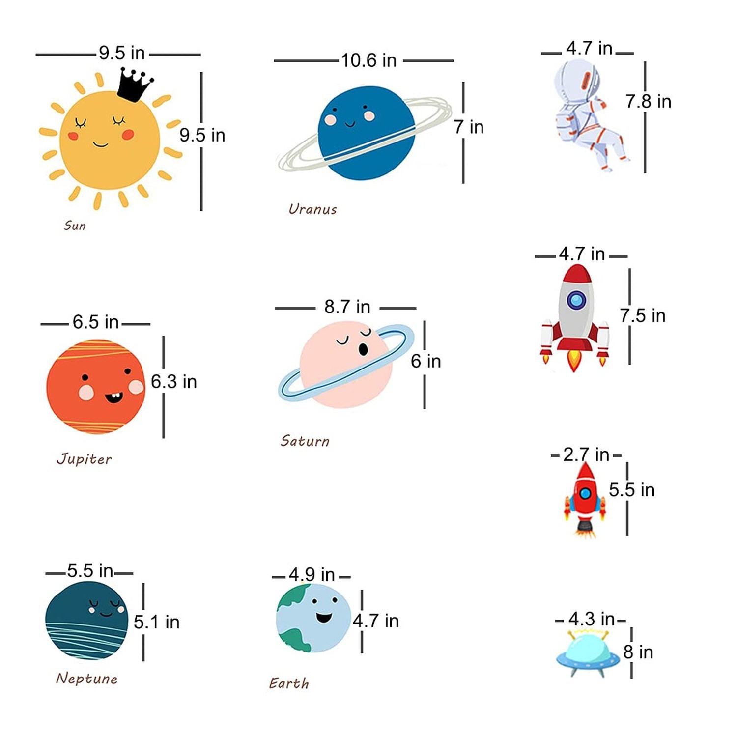 Space Planet Wall Decals Wall Stickers Kids,Cute Educational Wall Stickers fo…