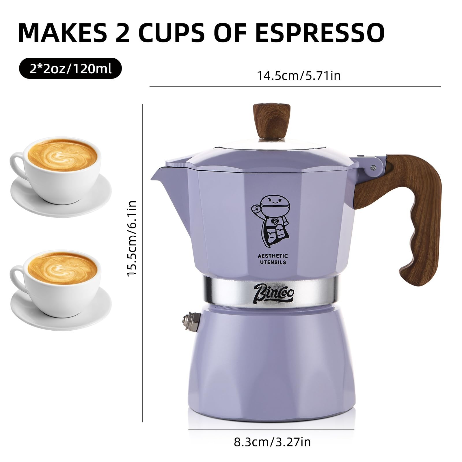 Bincoo Espresso Maker Stovetop – 2 Cup/120ML Small Stove Top Espresso Italian…