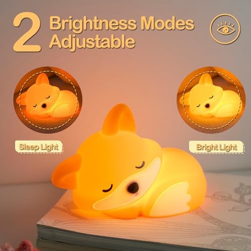 Night Light, LED Squishy Novelty Animal Lamp, Food Grade Silicone, 2 Level Fox