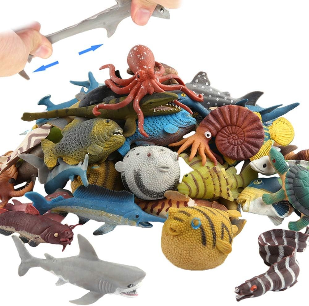 18 Pack Assorted Ocean Animal, Stretchy and Floating Rubber sea Animals Toy…