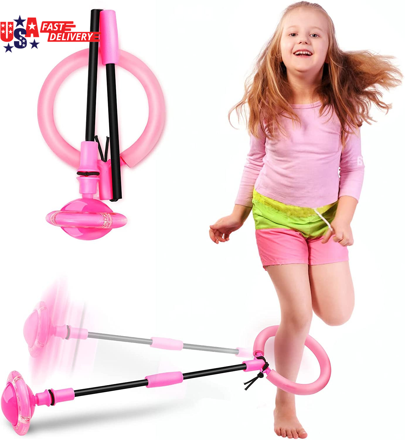Skip Ball, Portable Foldable Colorful Flash Wheel Swing Ball, Kids Toys for Girl