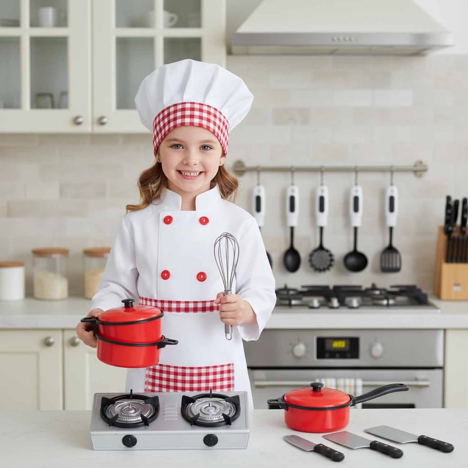 Kids Chef Costume for Boys Girls Kitchen Cooking Party Cosplay 3-12 Years Red