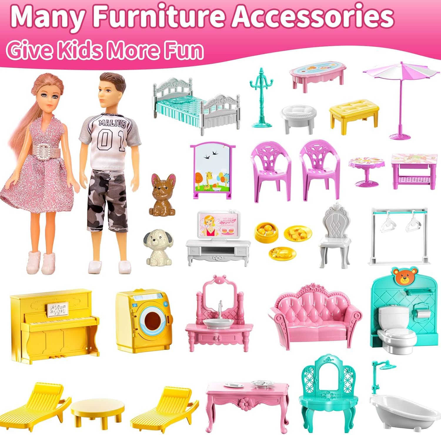 Doll House Playset Girls Villa Toy Miniature Furnitures 4-Story 10-Room
