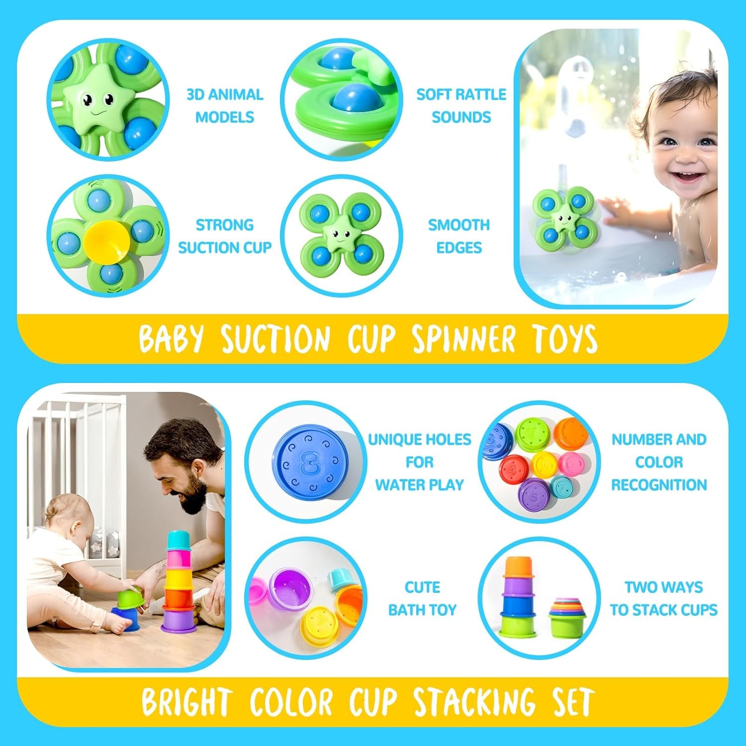 Montessori Toys for Babies 0-3-6-12 Months, 6 in 1 Baby Toys 4 5 6 7 8 9 Month