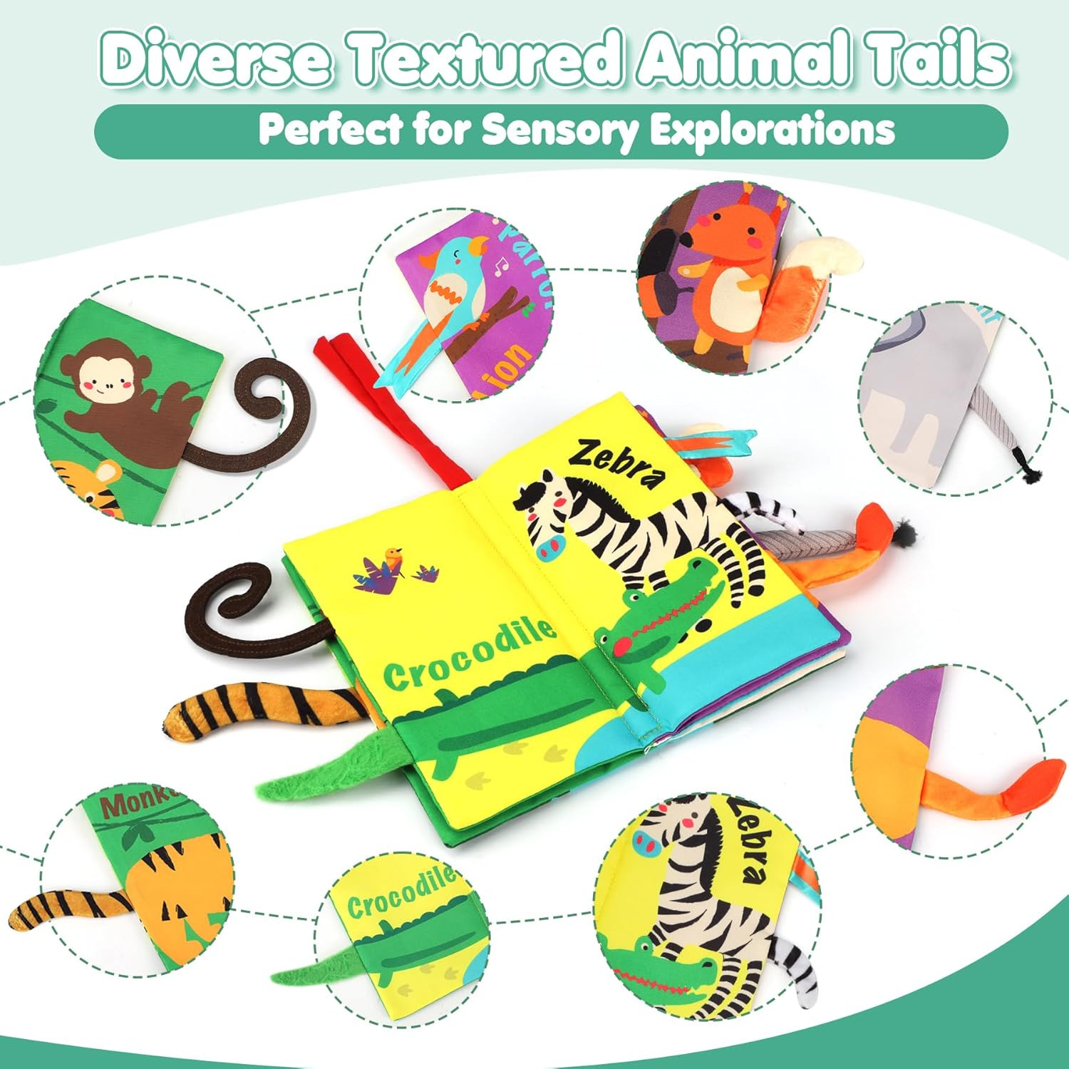 Baby Books Toys, Touch and Feel Crinkle Cloth Book for Infant Baby 0-3-6-12-18 M