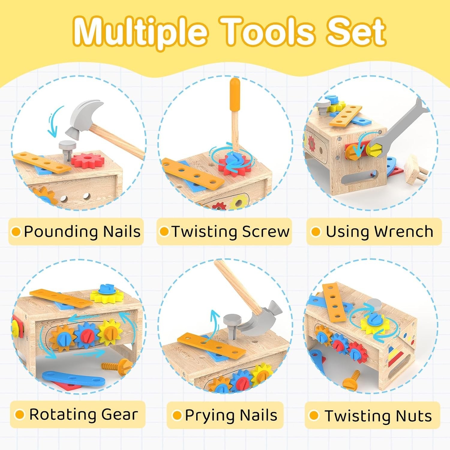 Toys for 2 Year Old Boy – Wooden Kids Tool Set with Apron, Montessori Toddler Be