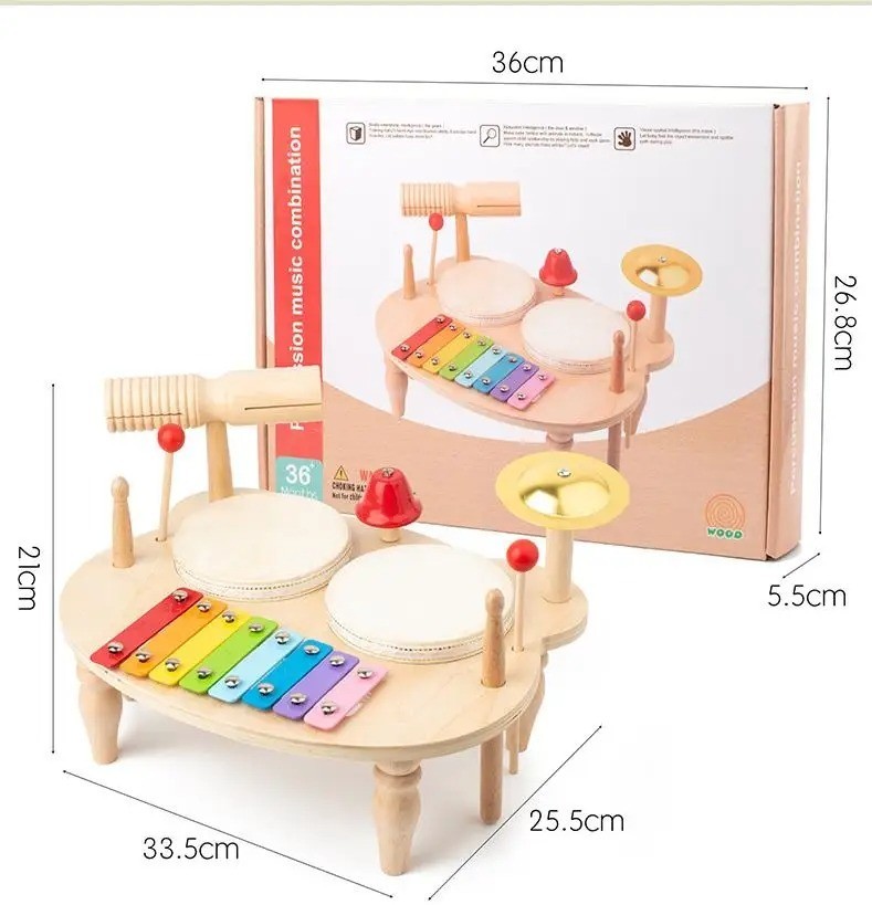 Musical Toys For Kids Girls 1-3 Year Olds Toddlers Drum Set Educational (WOOD)