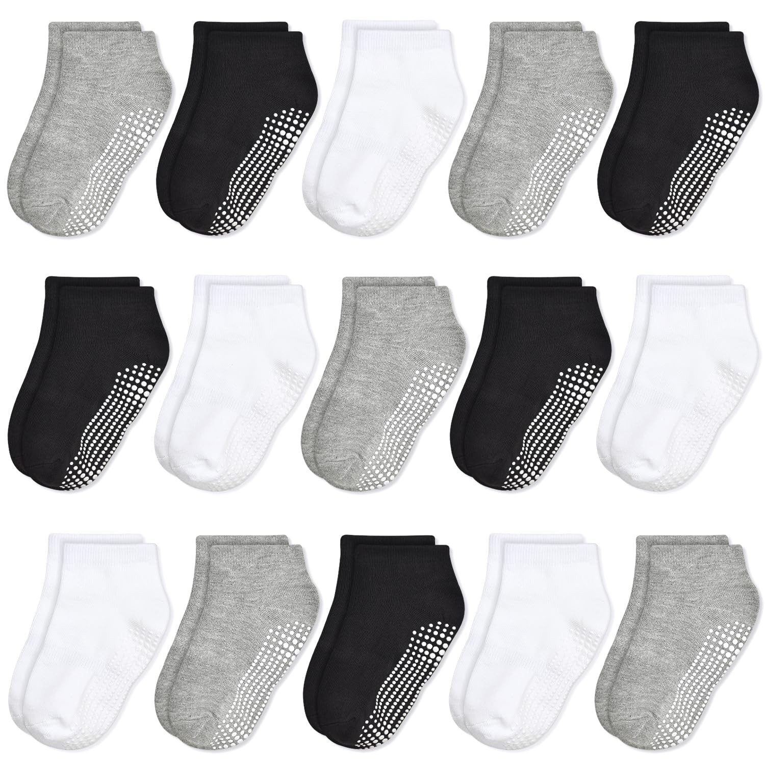 Non-Slip Toddler Boy Socks with Grips 15 Pairs Anti-Skid Kids Low Cut Socks