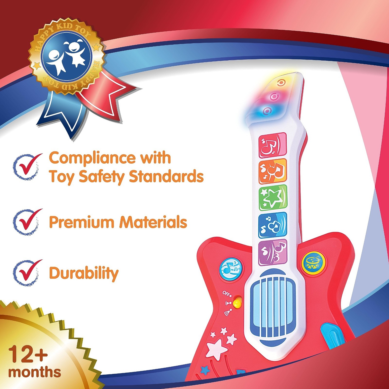 Magic Touch Guitar, Toddler Light Up Music Toy with Volume Control, Infant Touch