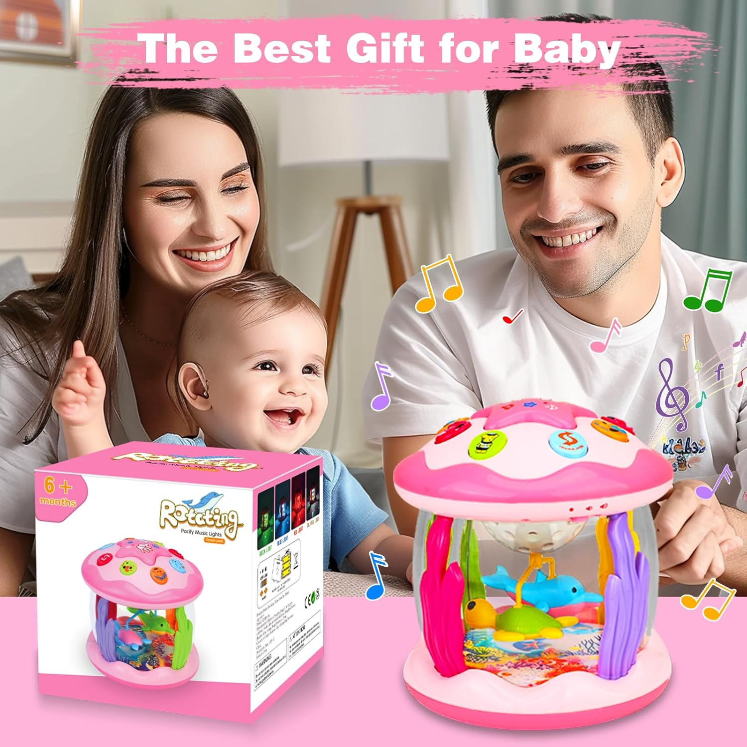 Baby Toys 6-12 Months Girl Gifts: Babies Ocean Rotating Light up Musical Toys fo