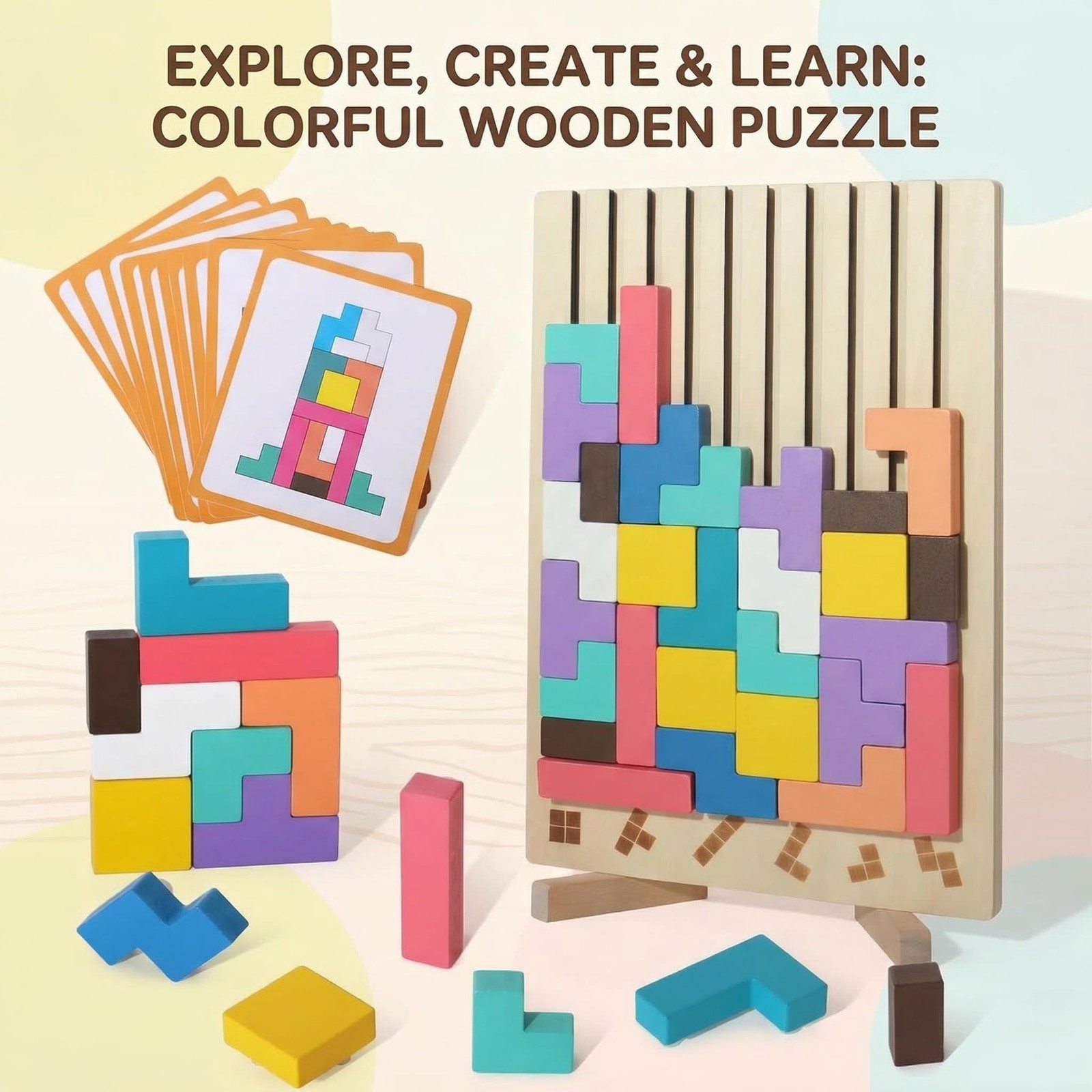 Wooden Stacking Puzzle Toy,Wooden Montessori Russian Blocks Puzzle -3D Stacki…