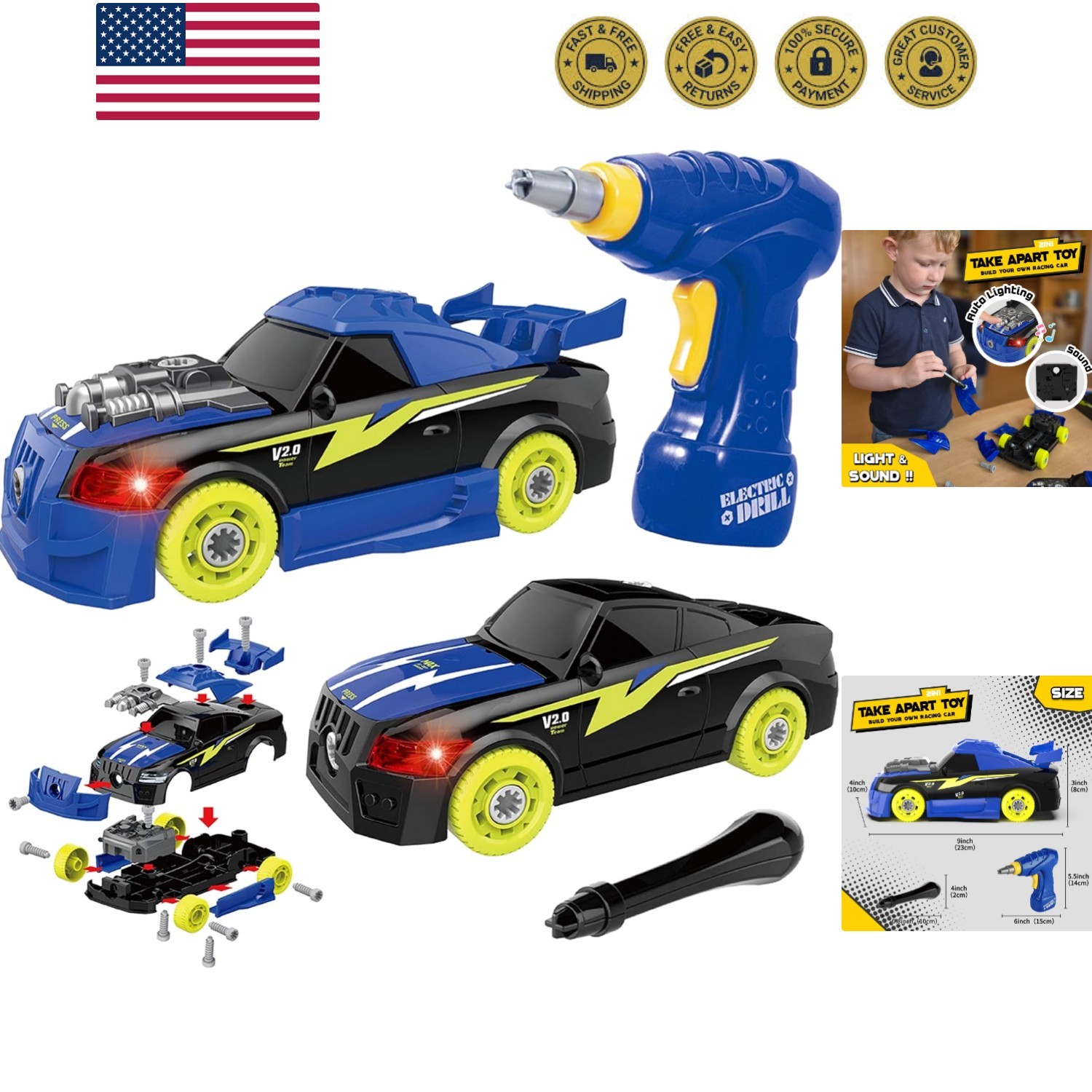 26 Pieces Take Apart Toys for Boys, Racing Car with Electric Drill, Sounds & …