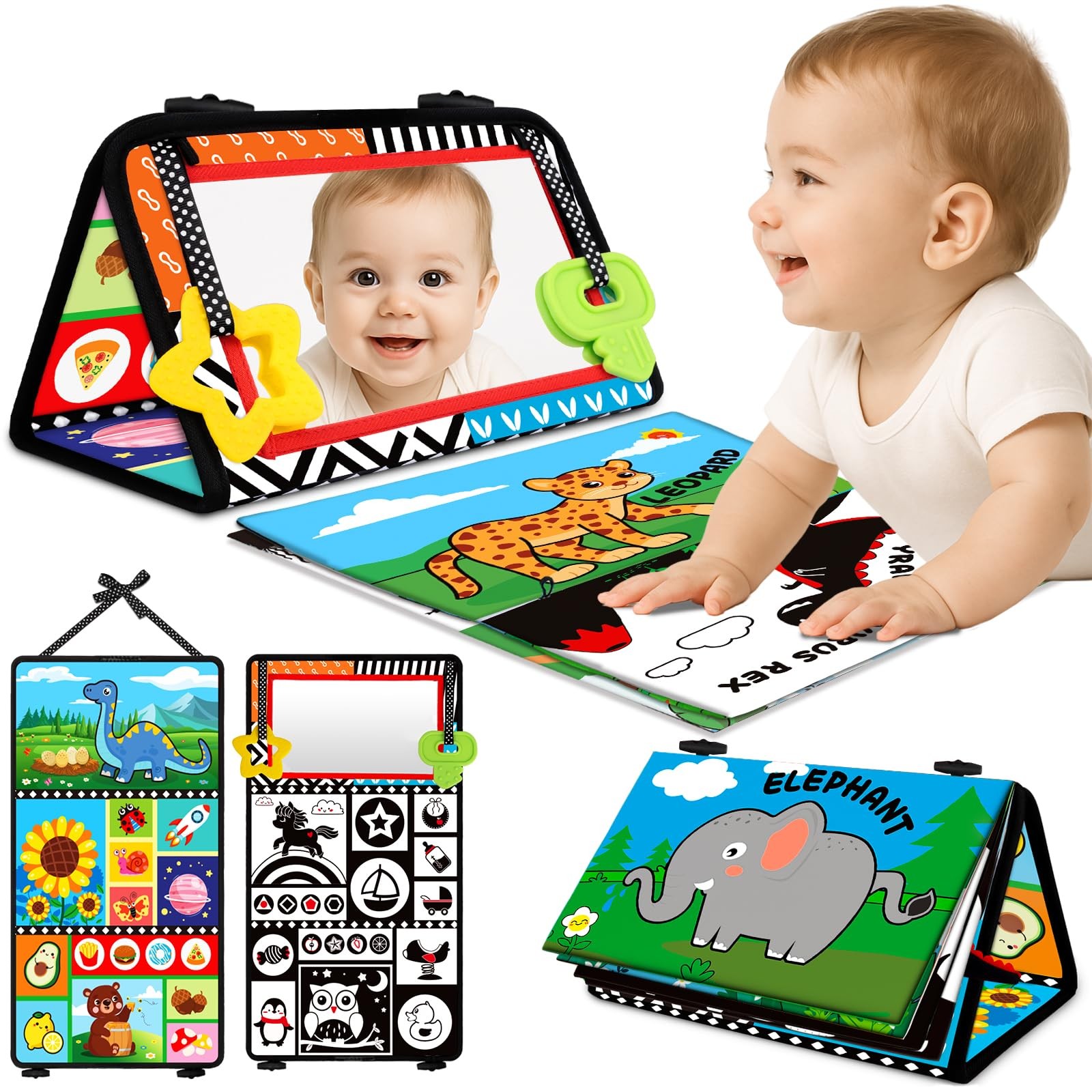 Baby Toys 0-6 Months – Tummy Time Toy Black and White High Contrast Newborn Toy
