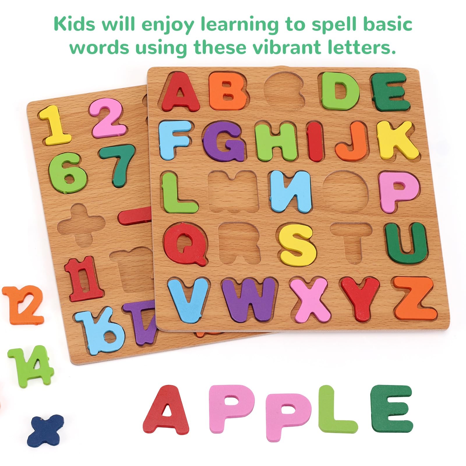 Wooden Puzzles Alphabet Number Shape Educational Pack of 3 ABC Ages 3-5