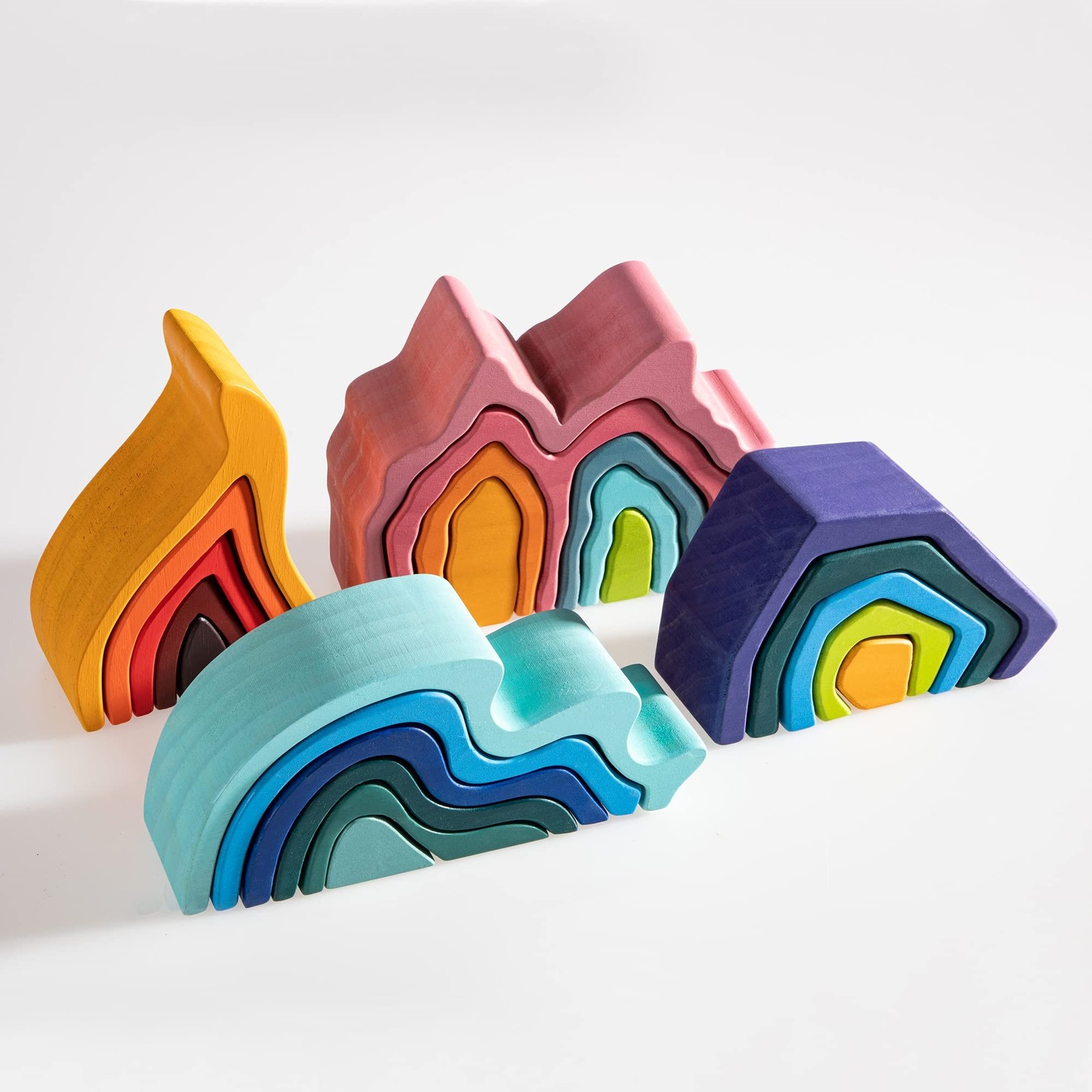 Wooden Rainbow Stacking Toy, Water Wave Elements Wooden Stacker, Various Shap…