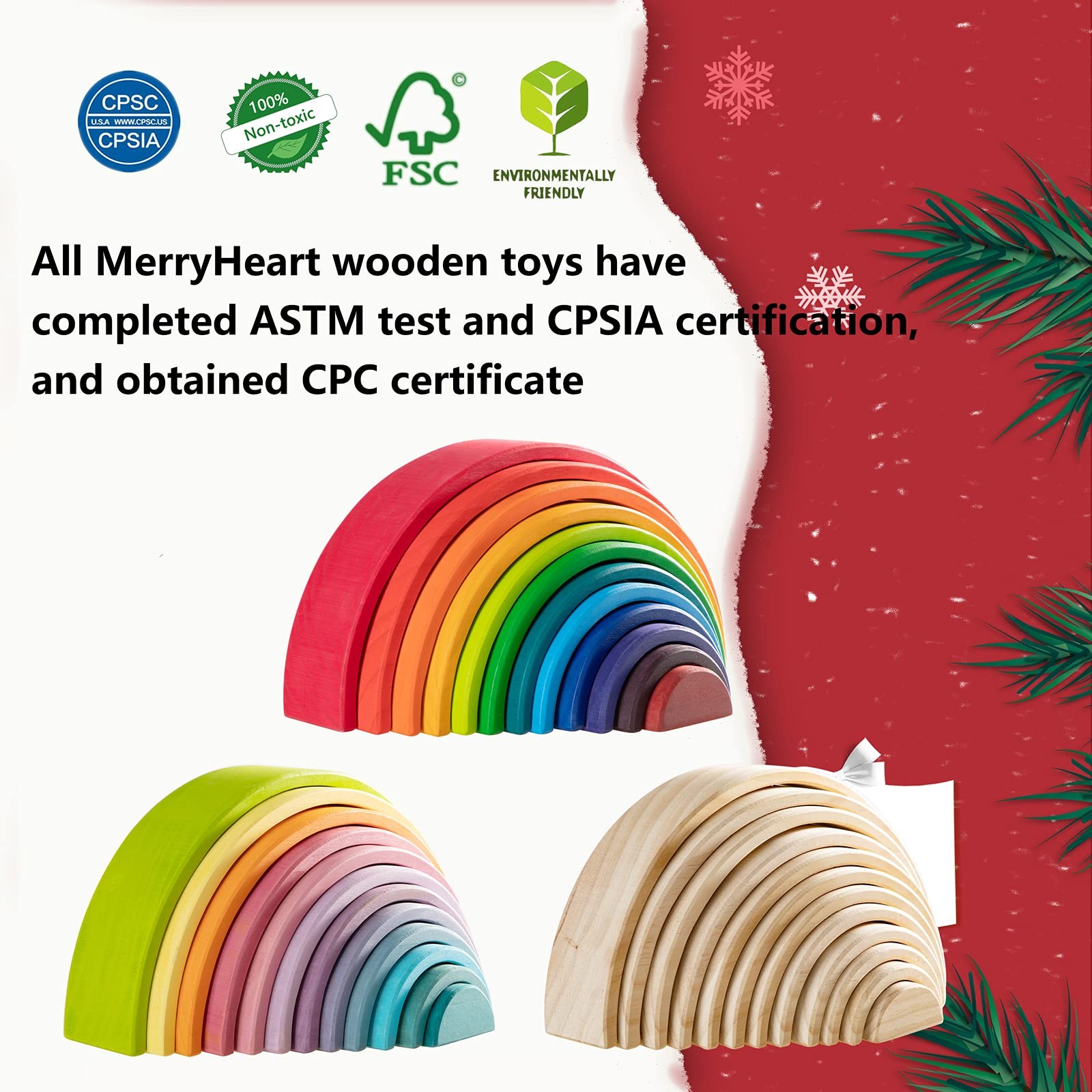 Wooden Rainbow Stacking – 12 Pieces Extra Large Montessori Wooden Stacking Ar…