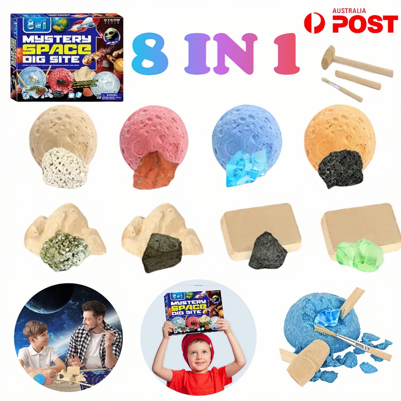 8PCS Planet Gemstone Kits Dig Out Excavation Educational Interactive Mining Toys