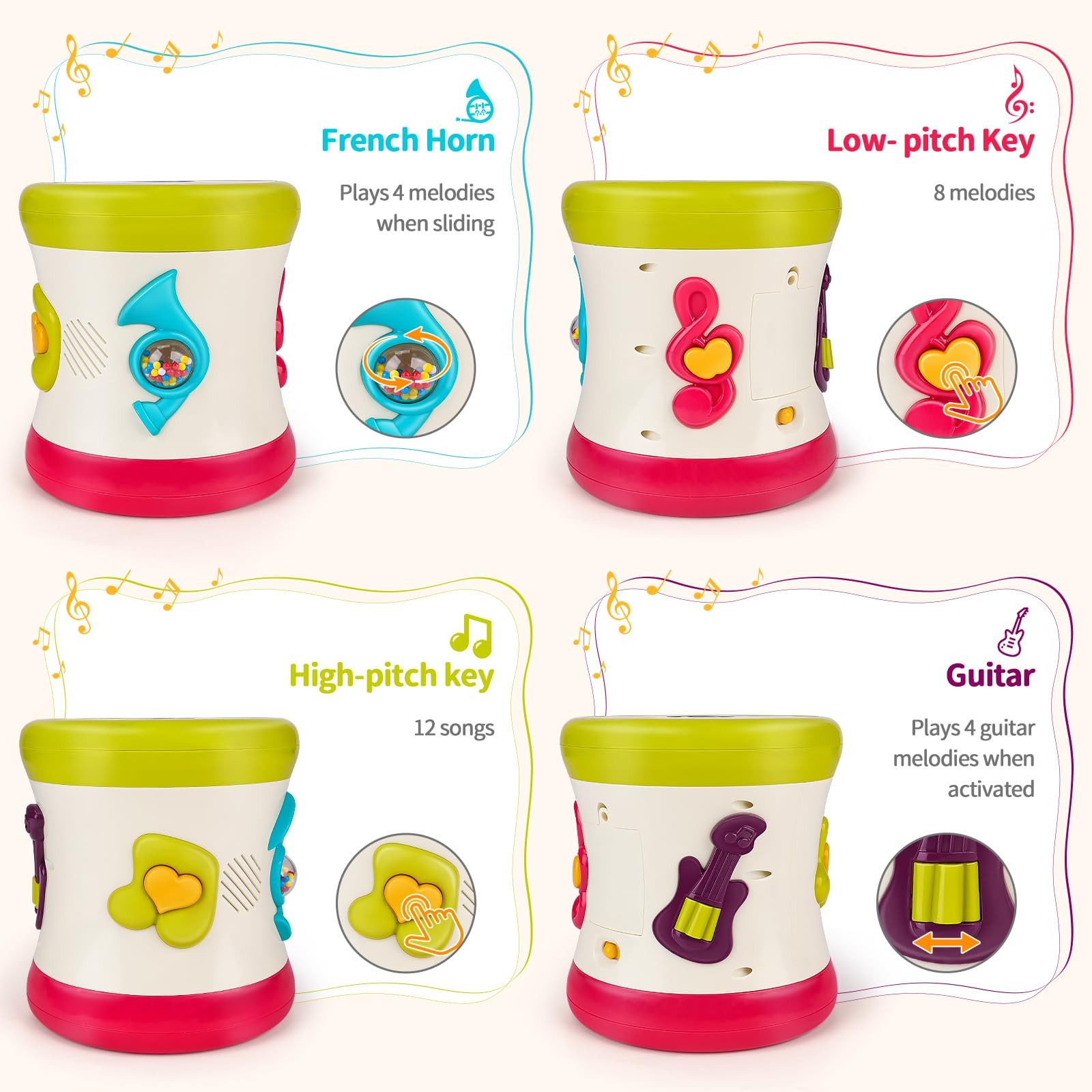 5 in 1 Baby Toy 0-6 Months Musical Early Learning Toy Drum for 1 Year Old wit…