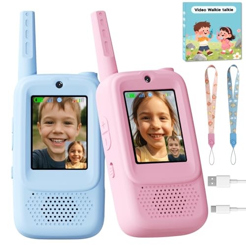 Video Walkie Talkies for Kids, Handheld 2 Pack Rechargeable Video Blue/Pink
