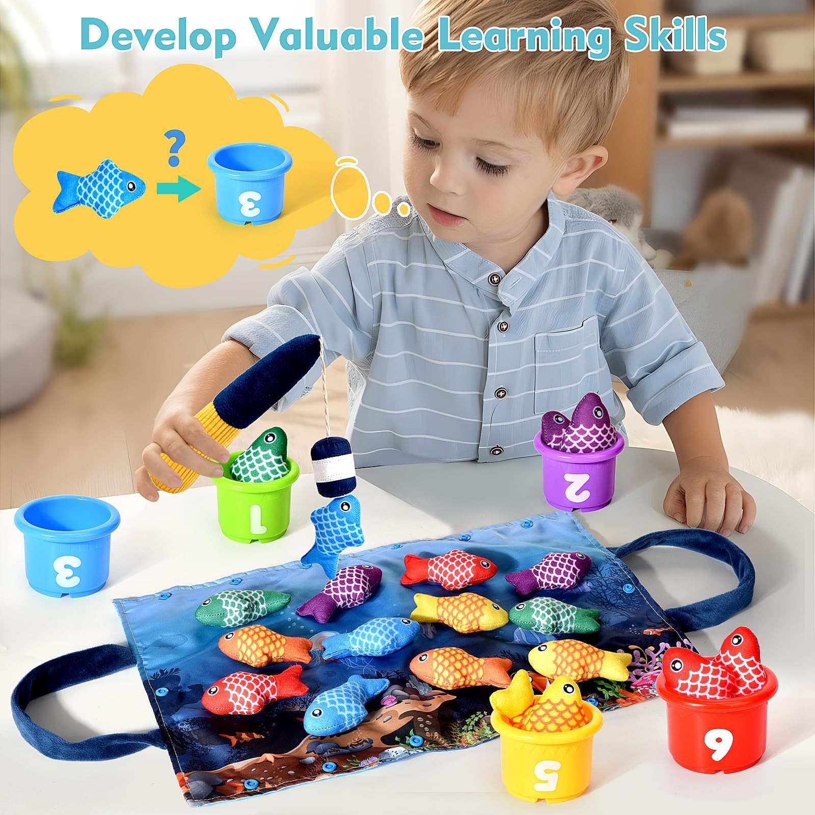 Montessori Toys for 1 Year Old Boy Girl Gifts, Cloth Fishing Game Toddler Toy…