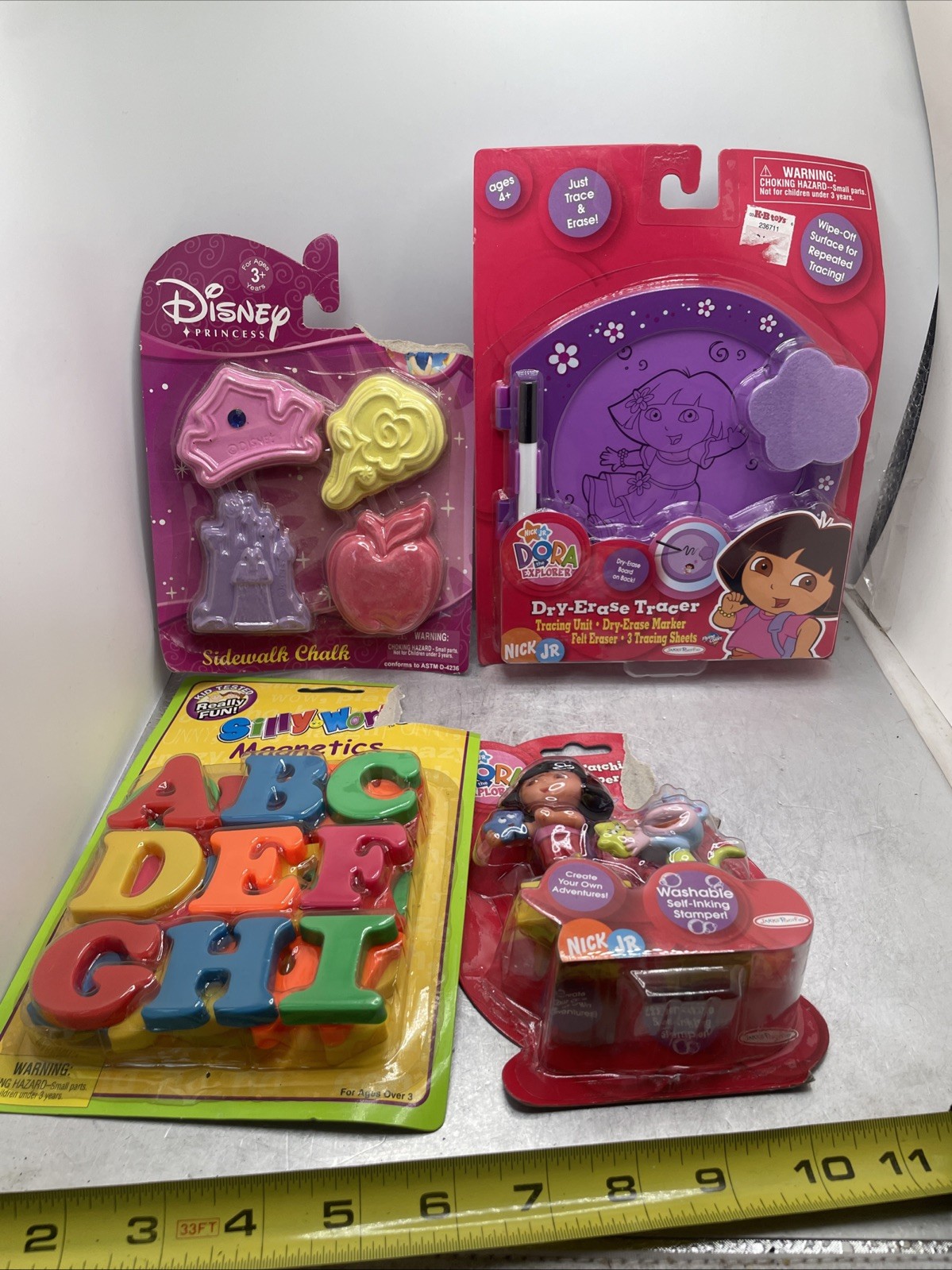 Kids Toy Lot Of 4 Chalk Magnets Dry Erase & Stamper Toys, Dora, Disney Princess
