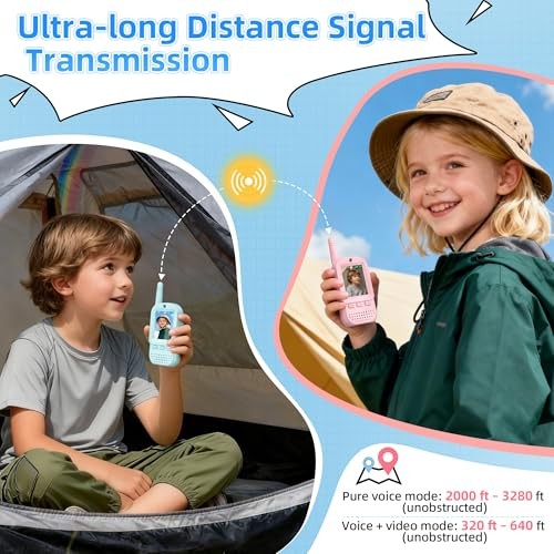 Video Walkie Talkies for Kids 2 Pack – Rechargeable Kids Walkie Blue+Pink