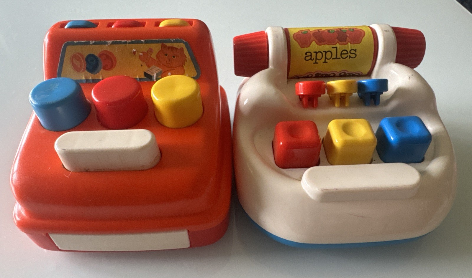 VINTAGE TOMY TODDLER TOY Mini TYPEWRITER Cash Register Buttons Ring Sounds Lot
