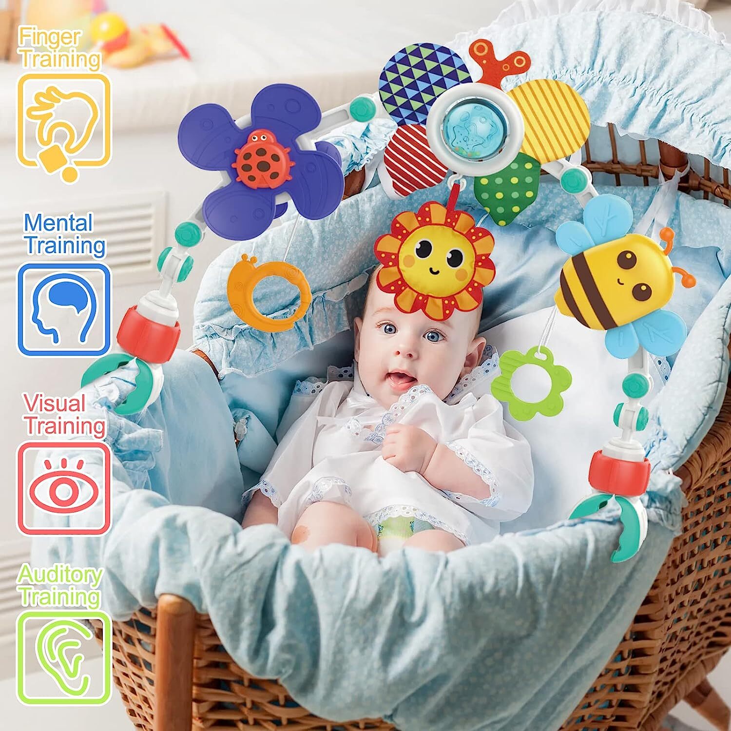 Stroller Arch Toy for Baby, Musical Carseat Toys Hanging with Teething,Baby Crib