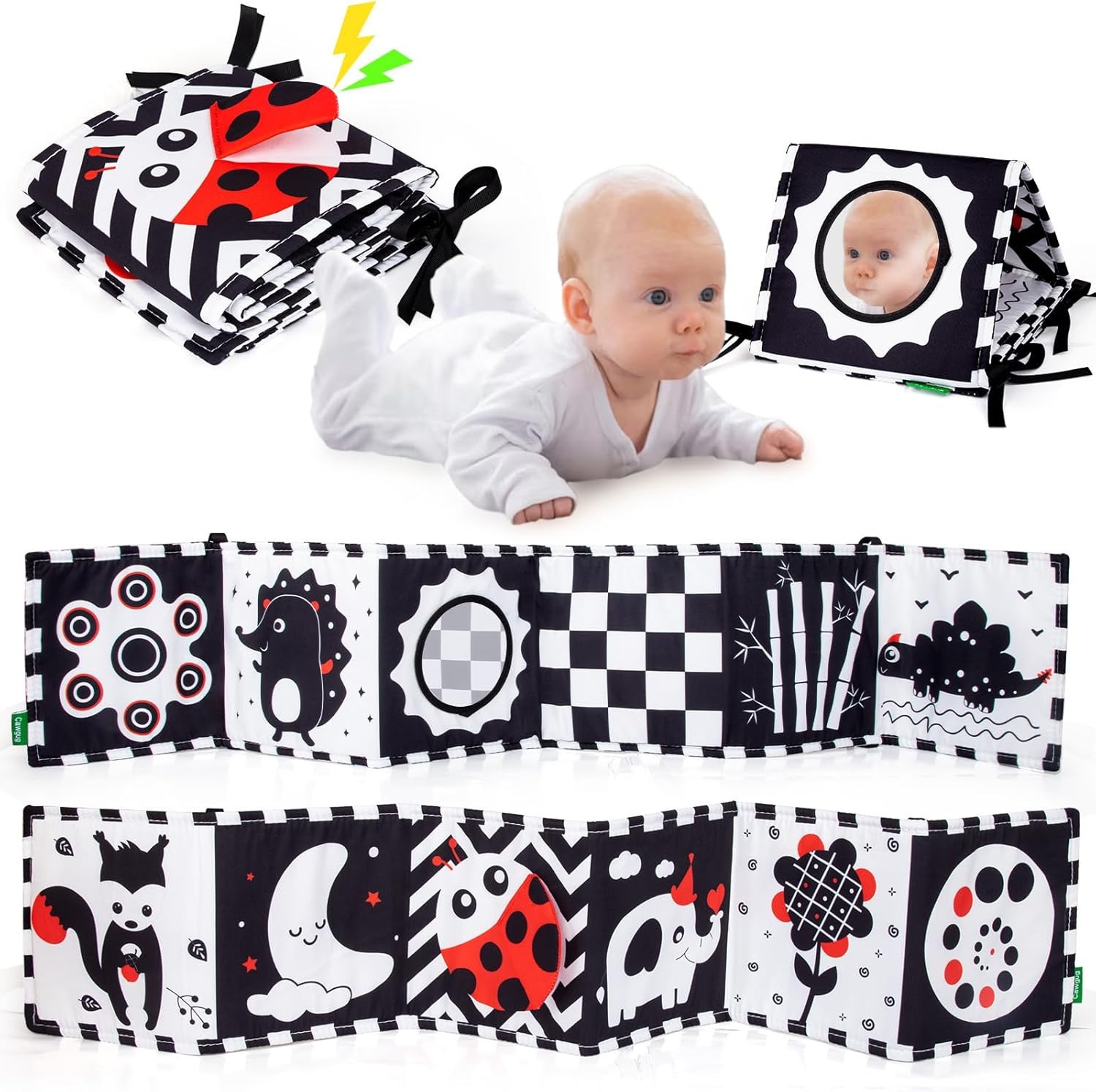 Black and White High Contrast Baby Toys for Newborn Brain Development Tummy Time