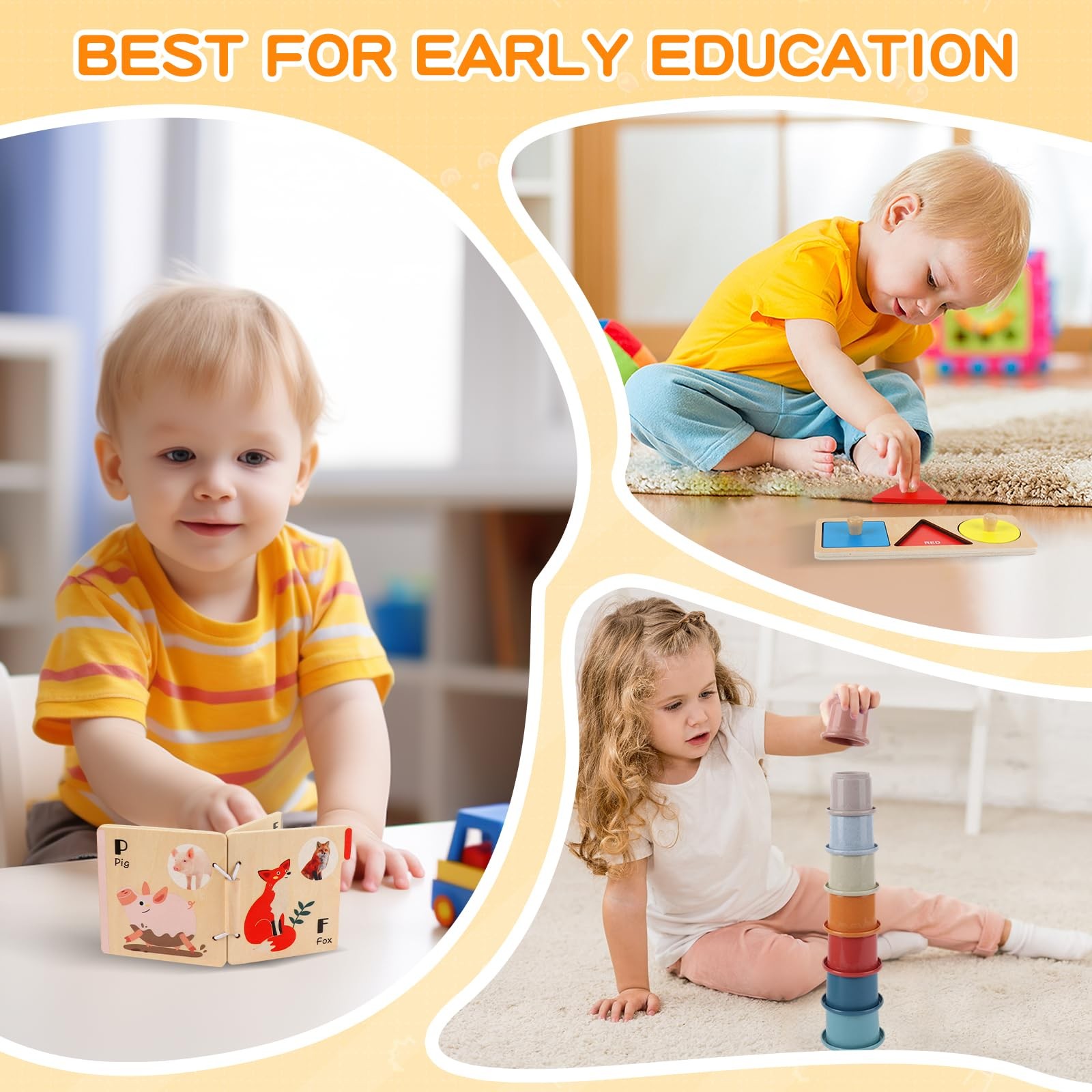 Montessori Toys for Babies 6-12 Months, 7 in 1 Wooden Educational…