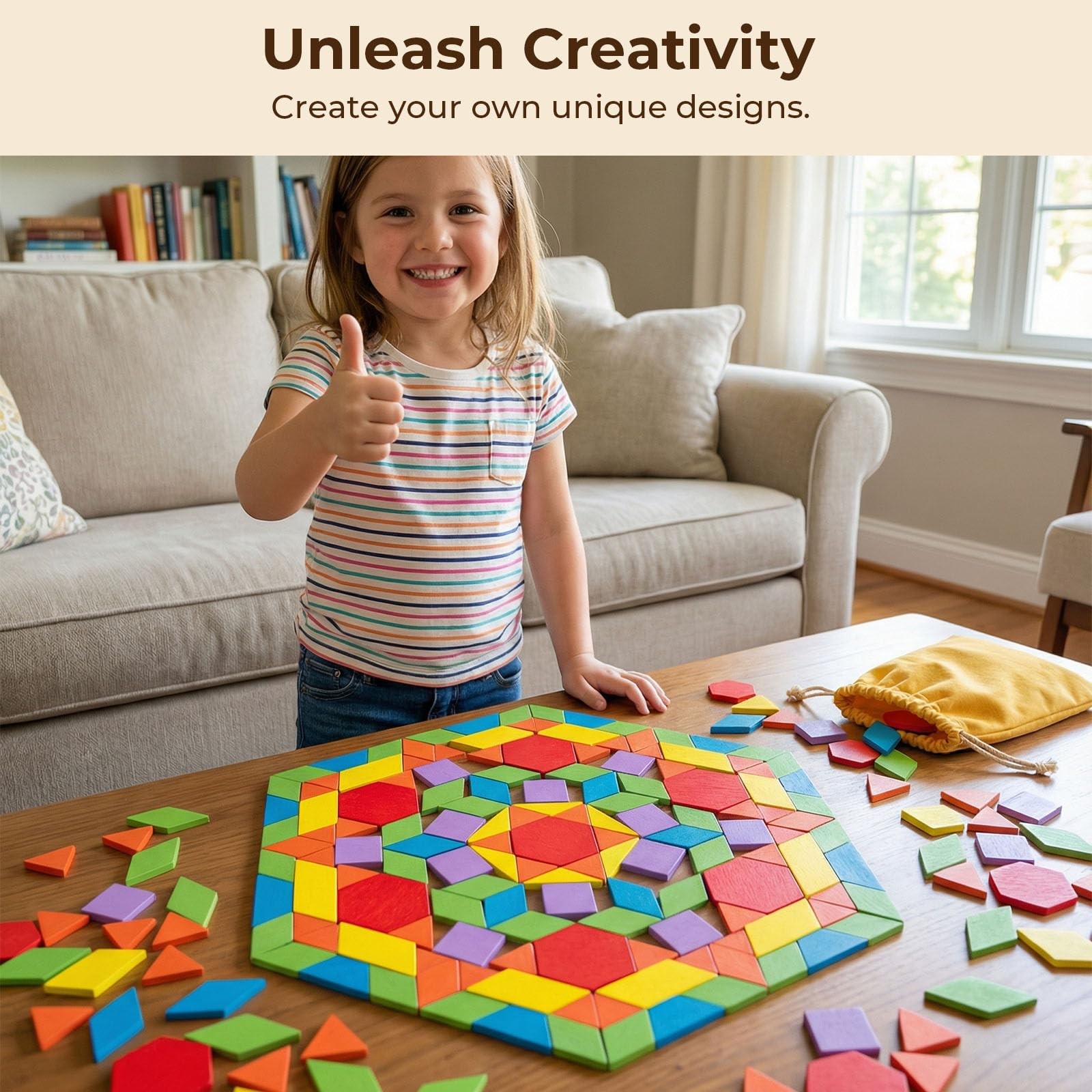 209 PCS Shapes Wooden Pattern Blocks for Kids, Geometric with Activity Cards …